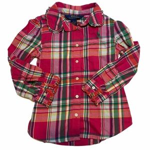 Polo Ralph Lauren Girls Plaid Button Down Blouse Size 5